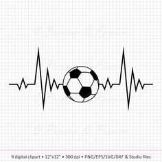 a soccer ball on top of a heartbeat line