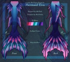 the mermaid's tail is designed to look like it has been painted purple and blue