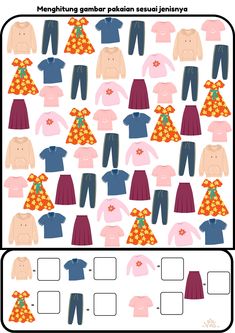 an activity sheet with clothes for children to learn how to make them look like they are wearing