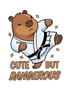 a brown teddy bear is doing karate with the words cute but dangerous on it's chest