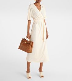 Chic Wrap Dress For Vacation, Elegant Beach Wrap Dress With Tie Waist, Elegant Wrap Dress With Tie Waist For Beach, Belted Midi Rayon Dress, Chic Belted Midi Dress For Vacation, Elegant Belted Midi Dress For Vacation, Chic Wrap Dress For Day Out, Summer Workwear Maxi Dress With Surplice Neckline, Chic Rayon Midi Dress With Tie Waist