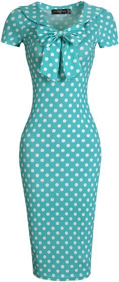 jeansian Women's V-Neck Polka Dots Big Bow Pencil Dress WKD207 Dresses Fancy, Dresses Beautiful, Dress Homecoming, New Employee, Dress Retro, 50s Dresses, Big Bow, Men's Wear, Day Work