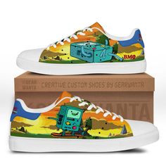 Adventure Time Bmo Stan Shoes Custom-Gear Wanta Adventure Time Bmo, Clean White Leather, Santa Cruz Shirt, Tennis Legends, Smith Shoes, Green Heels, Shoes Custom, Greater London, Hand Craft