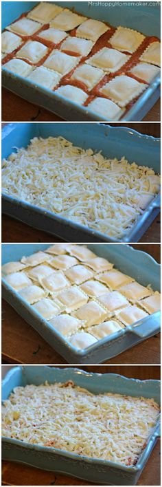 four pictures showing how to make an apple tart with apples and cheese on top