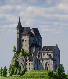 an image of a castle on top of a hill with trees in the foreground