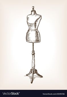 a mannequin on a tripod with a stand for shoes hand drawn sketch