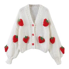 PRICES MAY VARY. Sweet and lovely strawberry rose embroidery and button design Japanese Kawaii loose, fresh and sweet college style Can support machine wash and hand wash, not dry clean, hang to dry Paired with a bottom shirt, skirt, jeans, and canvas shoes Brand: SYYRXB Collar type: V-neck Material: 95% polyester fiber, 5% cotton Pattern type: Hand embroidered Pattern shape: roses, strawberries Clothing color: pink flowers, red flowers Clothing style: Japanese style, fresh and sweet Kawaii Acad Kawaii Coat, Thick Knit Cardigan, Top Korean, Handmade Sweater, Cardigan Sweater Coat, Embroidered Cardigan, Red Strawberry, Cardigan Top, Cardigan Sweaters For Women