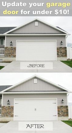 two garages with the words before and after written on them in front of each other