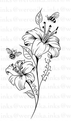 Lily Of The Valley And Hawthorn Tattoo, Honey Suckle Flowers Tattoo, Honeysuckle Flower Tattoo, Honeybee Tattoo, Honeysuckle Tattoo, Tiger Lily Tattoos, Honey Bee Tattoo, Lily Tattoo, Tiger Lily