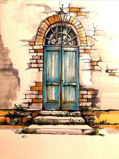 an image of a painting of a blue door