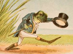 an illustration of a frog wearing a top hat and holding a cane in its mouth