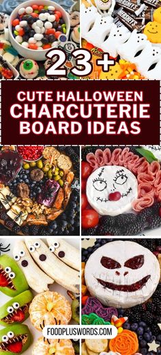 halloween party food and decorations with text overlay that reads 23 cute halloween character board ideas