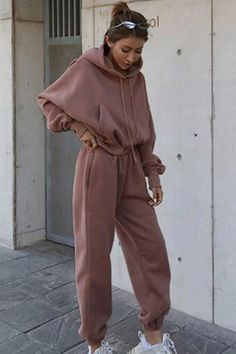 Sonicelife-Drawstring Hoodie Crop Top & Jogger Pants Office Kurti, Loose Trousers Women, Trousers Women Outfit, Hoodie And Pants Set, Hoodie And Pants, Outfits Streetwear, Womens Sweatshirts Hoods, Crop Top Hoodie, Tracksuit Set