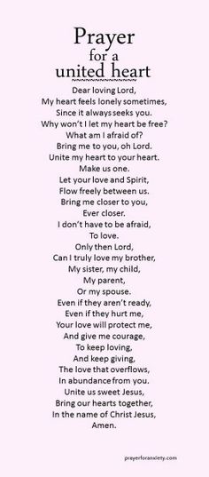 a poem written in black and white with the words prayer for united heart on it