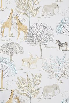 an animal themed wallpaper with giraffes, zebras and other animals