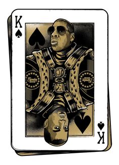 a playing card with an image of a man wearing sunglasses and holding two cards in his hands