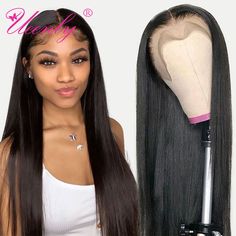 Long Straight Hair Black Women, Straight Hair Black Women, Straight Wig Hairstyles, Straight Closure Wig, Pulling Hair Out, Cheap Human Hair Wigs, Brazilian Straight Human Hair, Hair Black Women