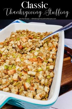 a casserole dish with stuffing in it