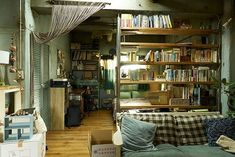 a living room filled with furniture and lots of books