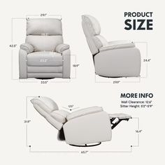 the reclining chair is shown with measurements