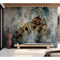 an artistic wall mural in a living room