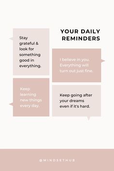 a pink and white poster with the words, your daily reminders