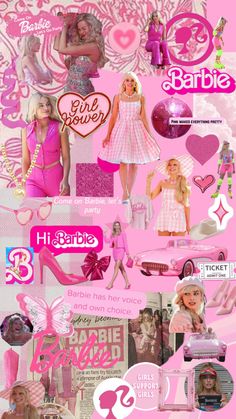 a collage of pink and white images