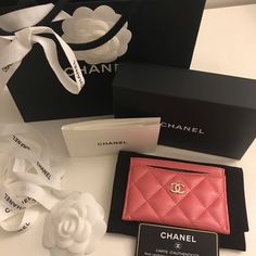 This Is A Brand New Authentic Classic Chanel Card Holder In Caviar Leather In The Color Pink With Champagne Gold Hardware. Comes With Authenticity Card, Dust Bag, Box, Ribbons, Care Pamphlet And Bag. I Have The Receipt But Will Keep It As Other Items Were Purchased On It. Purchased This Item At Chanel In London Heathrow Airport Years Ago But Never Used It. Luxury Pink Card Holder, Elegant Pink Rectangular Card Holder, Luxury Pink Card Holder With Card Slots, Formal Pink Card Holder With Card Slots, Designer Pink Wallet With Card Slots, Pink Rectangular Card Holder For Formal Use, Card Holder With Original Box As Gift, Chic Pink Formal Wallet, Chic Pink Wallet For Formal Occasions