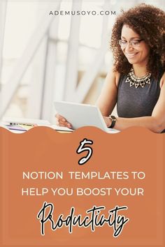 a woman sitting at a table using a laptop computer with the words, 5 nation templates to help you booster your creativity