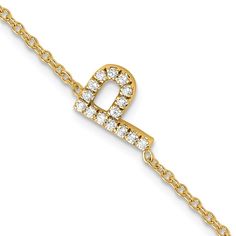 14k yellow gold 0.18 cttw diamond sideways letter P bracelet. Measures approximately 1/16 of an inch in width and has a fancy lobster claw clasp. Heart Accessories, Tanzanite Jewelry, Bracelets Gold Diamond, Gold Diamond Necklace, Letter P, Gold Diamond Earrings, Ruby Jewelry, Emerald Jewelry, Sapphire Jewelry