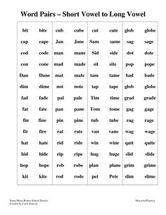 word pairs worksheet for long and short words