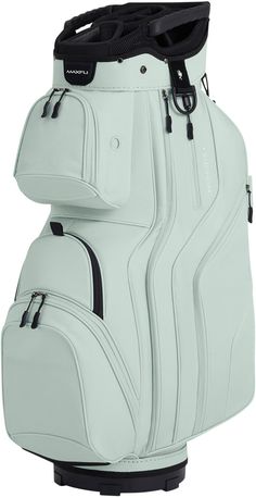 a white golf bag with black handles