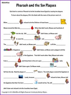 the worksheet for pharaoh and the ten plagues is shown in this image