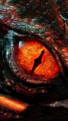 the eye of a dragon with orange eyes