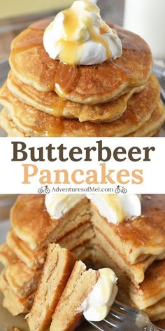 butterbeeer pancakes stacked on top of each other