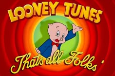 the logo for looney tunes that's all folks, with an image of a pig