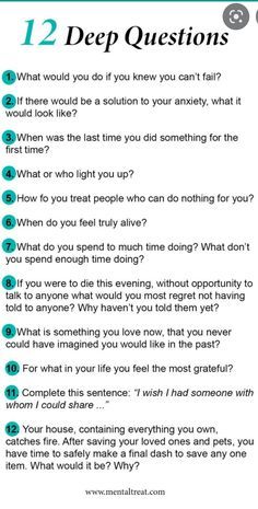 a question card with the words 12 deep questions