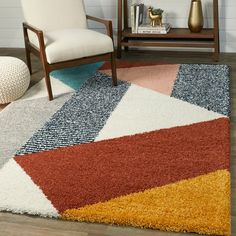 9 Beautiful Area Rugs You Can Purchase Online - Interiors by Abbey Mid Century Modern Colors, Orange Area Rug, Shag Area Rug, Main Bedroom, Orange Grey