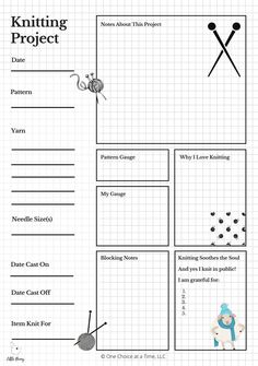 the knitting project worksheet is shown in this graphic file, with instructions to make it