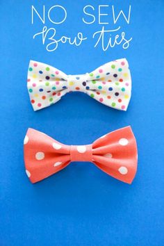 two bow ties on a blue surface with white polka dots and green, red, yellow, orange, and pink colors