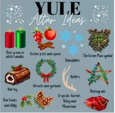 yule and other holiday items are shown in this graphic art printable guide for kids