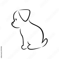 a black and white drawing of a dog sitting on the ground with its head turned to the