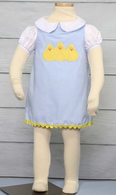 "She will look adorable in a toddler Easter dress by Zuli Kids. Girls Easter dress is blue gingham and is shown with applique chicks that can also come monogrammed. Available with chicks only or with chicks and monogram. *Zuli Kids Premium Quality *65% cotton 35% Poly *Machine Wash Gentle *Girls Easter Dress *Shoulder Button Closures *Available in Size 3 Mo - Size 5 *Special Classic Garment to Commemorate the Special Day *Made in USA WHATS INCLUDED One baby girls Easter dress with applique and m Cute Fitted Gingham Sets, Cute School Sets For Spring, Cute Spring School Sets, Playful Cotton Sets For Easter, Playful Gingham Sets For Spring, Cute Fitted Easter Sets, Cute Cotton Sets For Easter, Fitted Gingham Sets For Spring, Spring Gingham Sets With Ruffles