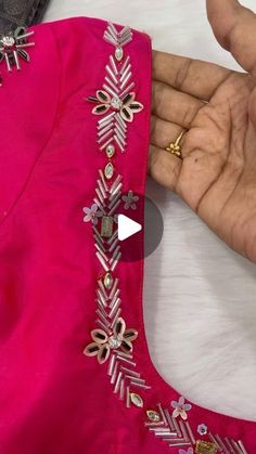 Hand Embroidery Designs On Blouse, Brooch Work Design For Blouse, Brooch Work Design, Brooch Blouse Design, Half Sleeve Aari Work Blouse Design, Broches For Blouse, Brooches Work For Blouse, Beads Work On Blouse Simple, Brouches Design