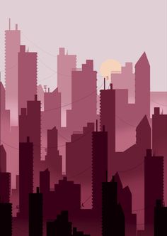 the silhouette of a city with tall buildings