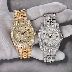 Step into elegance with this iced-out diamond timepiece that mirrors genuine luxury watches. We utilize premium simulated diamonds crafted from high-refractive crystals, ensuring a sparkle that rivals authentic diamonds under the light! INCLUDES AN EASY-TO-USE SIZE ADJUSTMENT TOOL Specifications: - Gender: Women's - Case Size: 42mm - Movement: Quartz Movement - Battery: Included - Sizing: 9-inch band - Adjustable: Links are removable to fit your wrist - Back: Stainless Steel - Stone: VVS Diamond Simulate - Case Material: Alloy - Finish: Gold/Silver Plating  Whether you're dressing up for casual days, or events, or gifting someone special on occasions like Graduations, Valentine's Day, Anniversaries, Birthdays, Thanksgiving, Christmas, New Year, or Father's Day, this watch serves as the per Anniversary Watches With Cubic Zirconia Bling, Round Diamond Watch With Bling, Diamond White Diamond Watch With Bling, Diamond Bling Watch, Cubic Zirconia Diamond Watch With Bling, Iced Out Round Diamond Watch For Anniversary, Diamond White Watches With Rhinestones For Gift, Diamond White Watch With Diamond Bling, Gold Diamond Watch With Bling