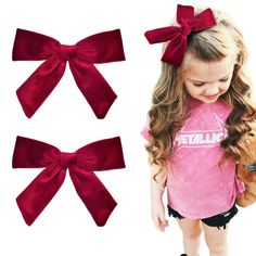 PRICES MAY VARY. ❤️【SUPER CUTE VELVET BOWS】-- The 2PCS dark red velvet hair bows are so cute, made with very high quality velvet fabric tied in a bow approximately 5" across,perfect size for toddler aged 2 years old thru school age, and will work for many more years, not too small or too big. ❤️【HIGH QUALITY VELVET FABRIC】-- The soft touch velvet bow are made with very high quality velvet fabric.These 5'' velvet bow clips would be the high quality gift for your little girls. ❤️【PRETTY VIBRANT CO Easy Toddler Hairstyles, Dark Red Velvet, Audrey Rose, Red Hair Bow, Girls Hair Clips, Girls Hairstyles Easy, Pigtail Bows, Velvet Bows, Cheer Hair