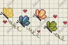 a cross stitch pattern with flowers and butterflies on the bottom, as well as an image of