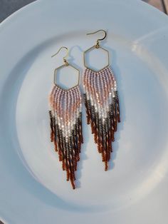 Ombre Fringe Earrings, Beaded Fringe Earrings, Native American Beaded Earrings, Beautiful Beadwork, Soldering Jewelry, Macrame Earrings, Native American Beading, Beaded Fringe, Seed Bead Earrings