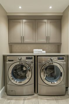 a washer and dryer in a laundry room